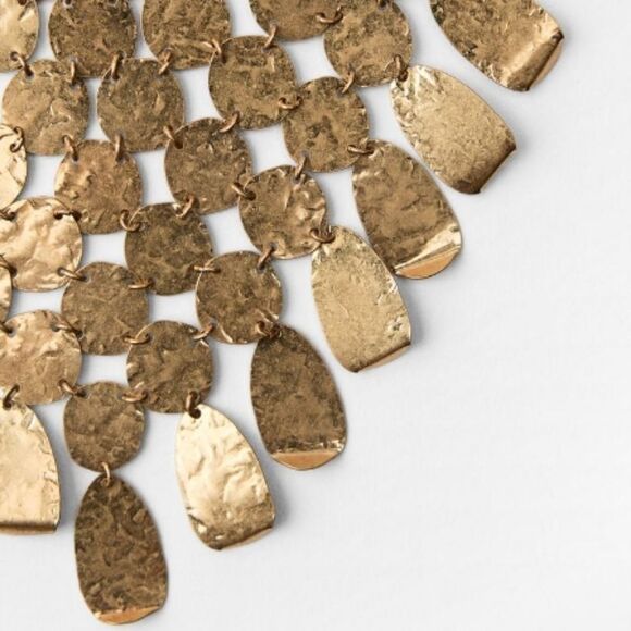 New ZARA SS 24K Metal Plate Hammered Bib Necklace - Picture 5 of 12